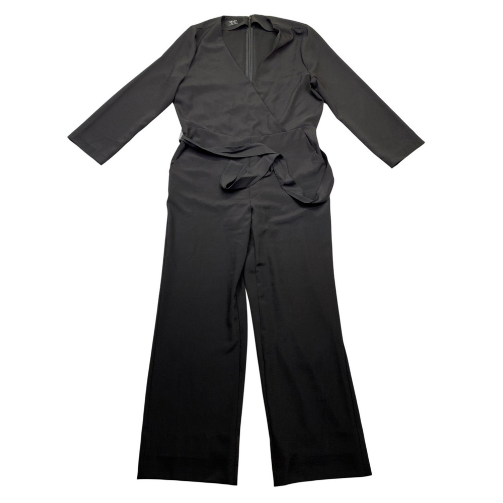 BRASS Black Wrap‎ V Neck Long Sleeve Wide Leg Jumpsuit Extra Small festive